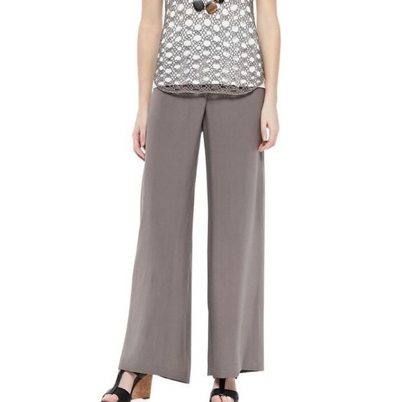 Eileen Fisher Pants - Eileen Fisher Gray Silk Wide Leg Trouser L XL Gray